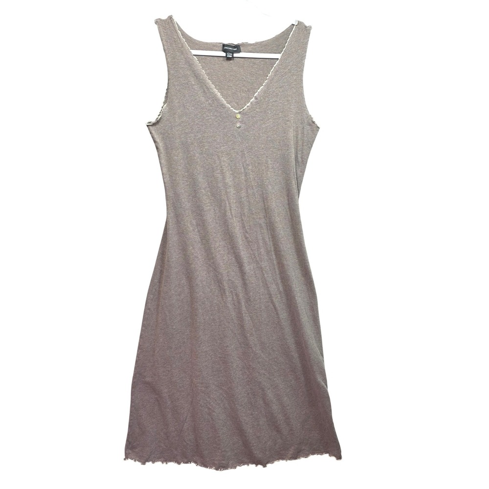 Jones New York Womens Taupe Cotton Knit Lettuce Edge Vneck Midi Tank Dress M